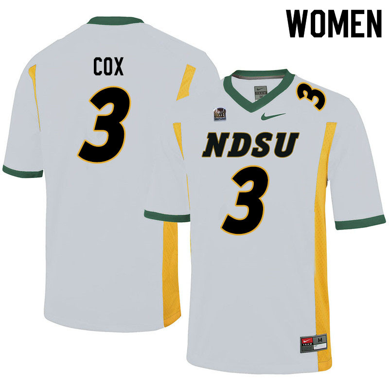 Women #3 Jasir Cox North Dakota State Bison College Football Jerseys Sale-White - Click Image to Close